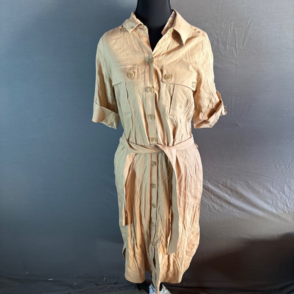 Soft Surroundings Fontana Dress Khaki XS 2-4 Utility Safari Shirt‎ Dress